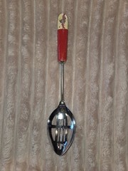 Vintage Slotted Serving Spoon Red Wood Androck United States Of America Stamped