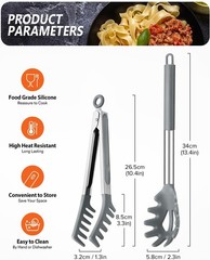 Silicone Spaghetti Spoon & Pasta Tong, Non-Stick Stainless Steel Handle Pasta
