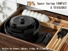 21Pcs Pots and Pans Set Non Stick, Nonstick Ceramic Cookware Sets Detachable Han