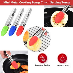 Mini Kitchen Tongs with Silicone Tips, 3-Piece Set, 7-Inch Non-Stick Tongs with