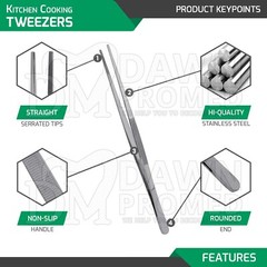 2 Pcs Kitchen Tweezer 12″ Straight & Round Tip Set Long Food Tongs Chef DIY Tool