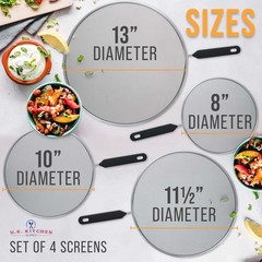 4 U.S. Kitchen Supply Splatter Screens, 13″, 11.5″, 10″ & 8″, Stainless Steel