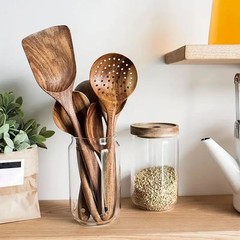 Wooden Kitchen Utensil Set – Natural Cooking Tools for Stirring & Serving