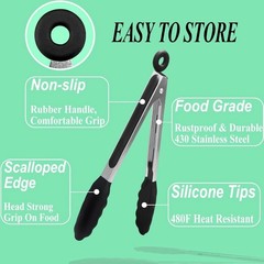 3 Packs Non Stick Kitchen Tongs with Silicone Tip for Cooking BBQ Baking 9″