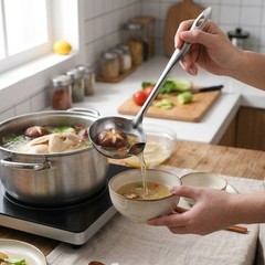 2Pcs Kitchen Oil Fat Gravy Separator Spoon Stainless Steel Colander Ladle Tool