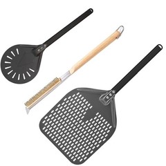 Pizza Oven Accessories Set – Brush, Stone Scraper, 8″ Turning Peel, 12″ Perforat