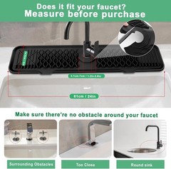 24 Inch Faucet Mat For Kitchen Sink ，5°Slope Fast Draining Silicone Mat