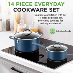 NutriChef NCCW14SBLU 14-Piece Nonstick Cookware Set (Open Box)