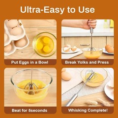 3x Stainless Steel Egg Whisk,Hand Push Rotary Whisk Blender,Versatile Easy Whisk