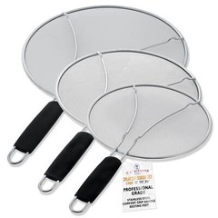 13″, 11.5″, 9.5″ Stainless Steel Fine Mesh Splatter Screen Set, Black Handles