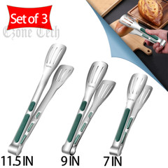 3Pcs Stainless Steel Kitchen Tongs Silicone Food Tongs Non-slip Steak Clamp BBQ