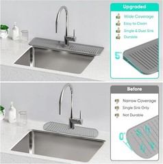 24 Inch Longer Silicone Sink Faucet Mat – Fast Self-Draining Bathroom & Kitchen