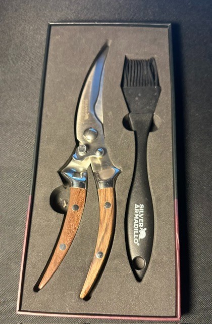 New Out Of box Silver Armadillo Premium Chef Scissors + Silicone Basting Brush
