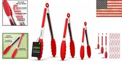 Durable Stainless Steel Tongs Set with Silicone Tips – 3 Sizes for BBQ & Salads