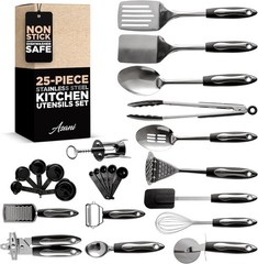 25-Piece Stainless Steel Kitchen Utensil Set | Non-Stick Cooking Gadgets and …