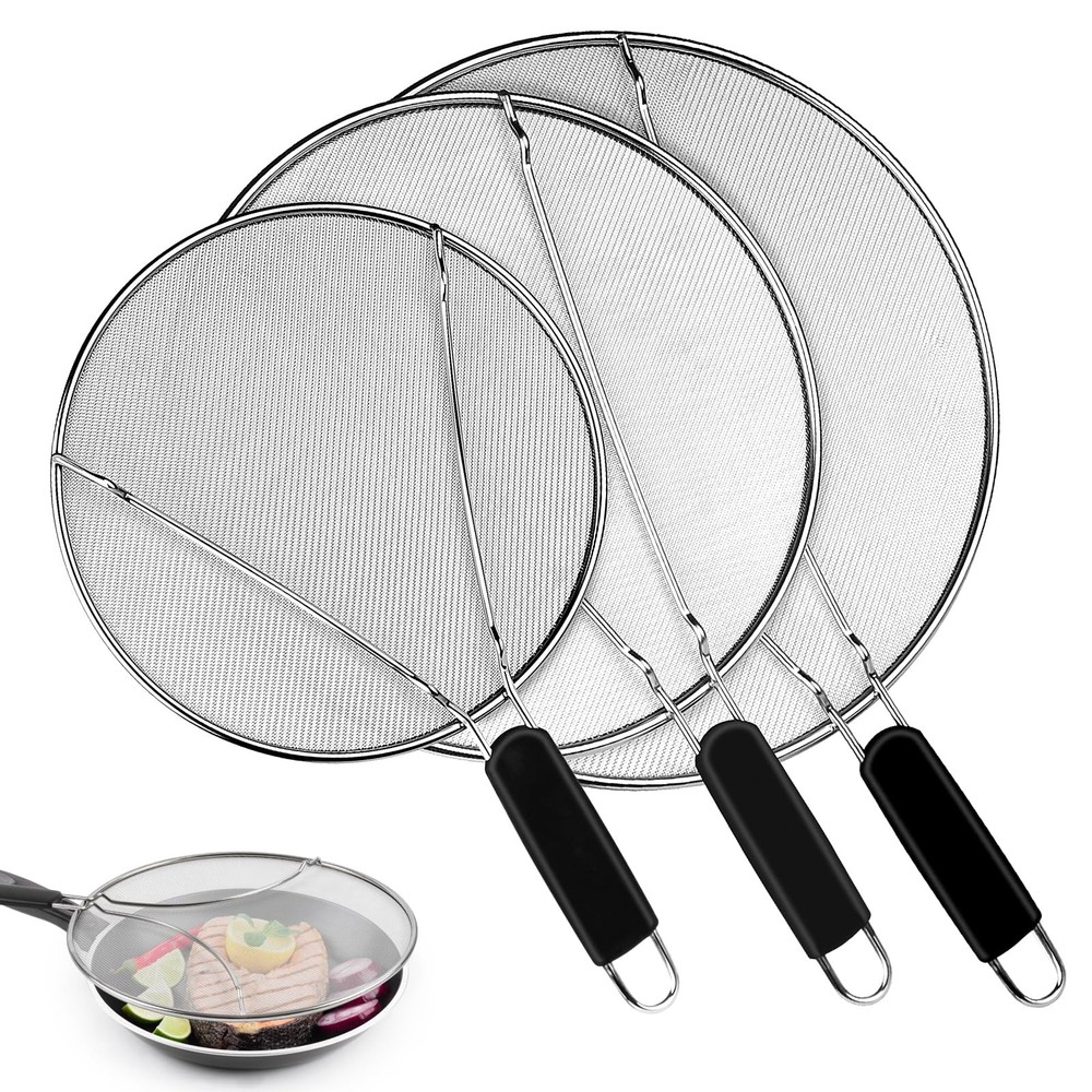 Splatter Screen for Frying Pan – 9.8″ 11.4″ 13″ Stainless Steel Fine Mesh Grease