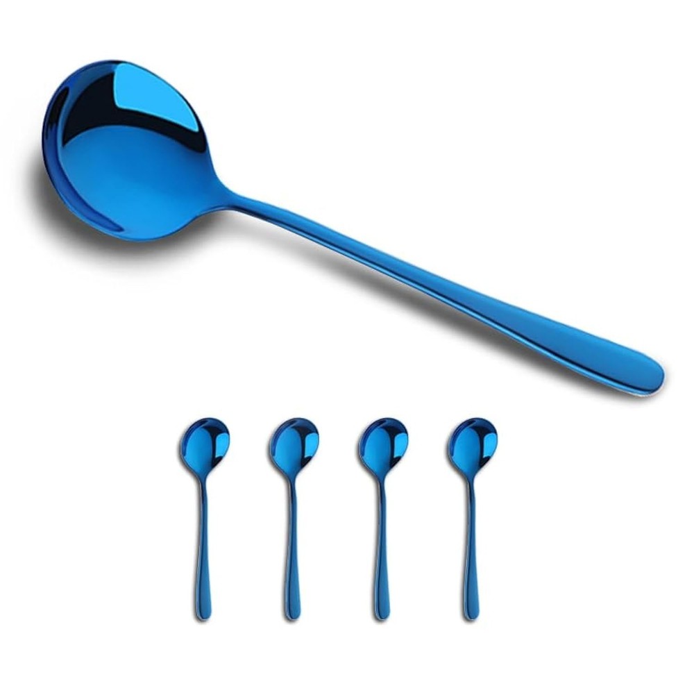 4-Pcs Stainless Steel Round Soup Spoons, 6.88 Inch, Heavy-Weight, Set of 4