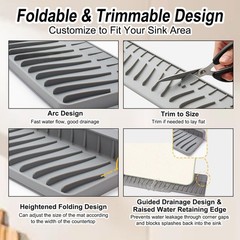 2-Piece Sink Splash Guard – Upgraded Silicone Draining Mats, Faucet Draining …