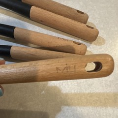 MIU 5-Piece Cooking Utensil Set Black Brown Wood Handle Ladle Pasta Spoon