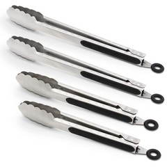 304 STAINLESS STEEL KITCHEN COOKING TONGS 9″ AND 12″ SET OF 4 STURDY GRILLING BA