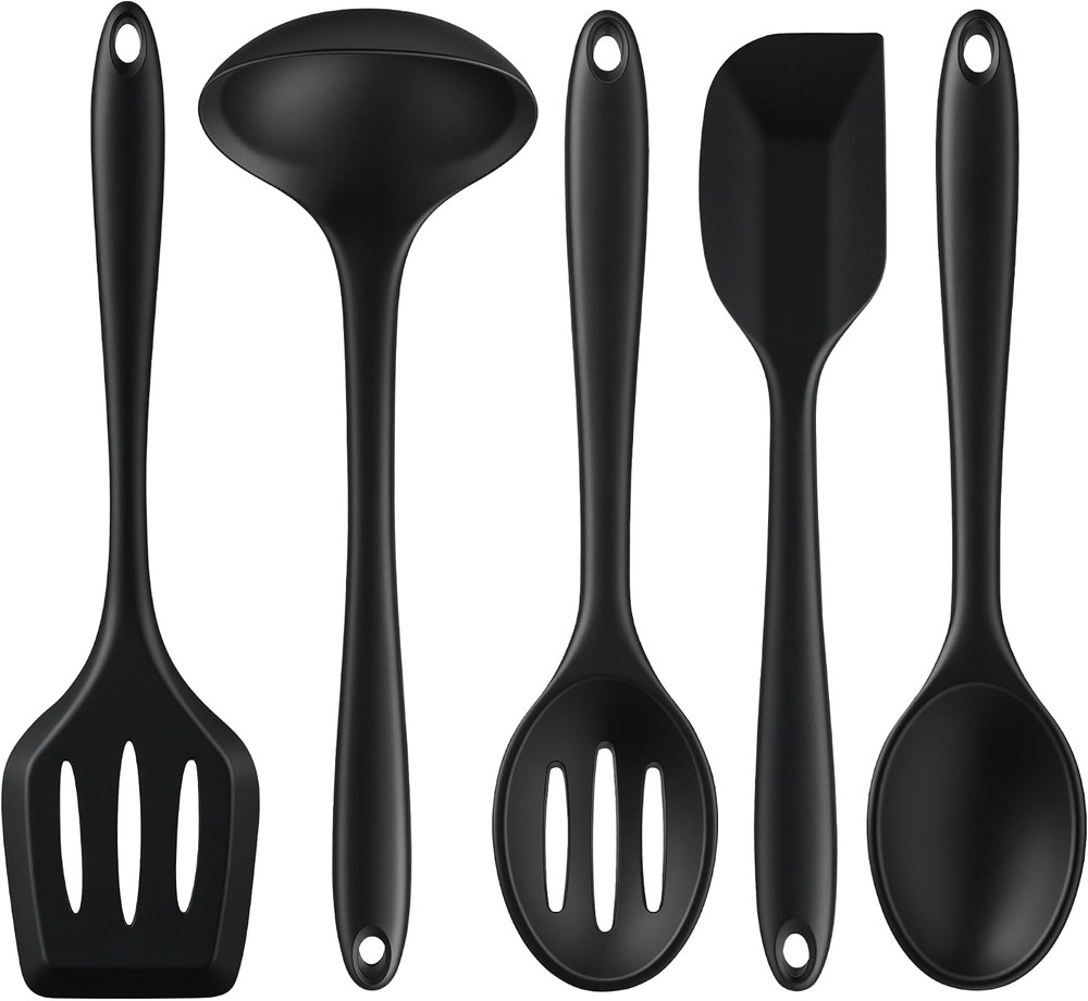 5PCS Silicone Kitchen Utensils Set, Non Stick Cooking Tools, Black | Silicone Sp