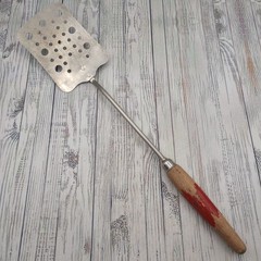 Vintage Chief Slotted Holes Long Spatula Red Wood Handle Farmhouse Rustic Turner