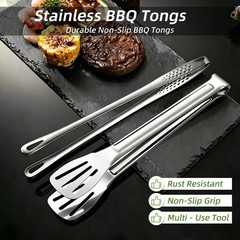 (2PCS) Stainless Steel Steak Clamp Food Clip Tongs Bread Meat BBQ Cooking Tool
