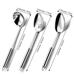 3 PCS Serving Utensils Set Silver Stainless Steel Spoon Ladle Buffet Parties