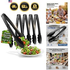 Heavy-Duty Plastic Tongs – 12pcs 9″ for Weddings and Catered Events