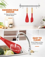 Red Silicone Cooking Spoon Scraper Wood Handle For Nonstick Cookware Unit
