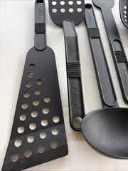 Lot of 6 T-Fal Black Plastic Utensils For Teflon Coated Pans Spoons Scrapers