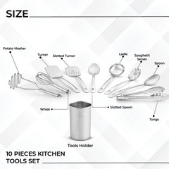 ® Premium Set of 10 Stainless Steel Kitchen Tool Set with Holder Easy to Clean,