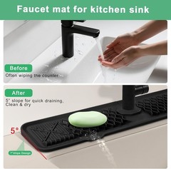 24 Inch Faucet Mat For Kitchen Sink ，5°Slope Fast Draining Silicone Mat