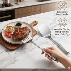 Silver Spatula Set, 13.5-inch Stainless Steel Solid & Slotted Spatula Turner,