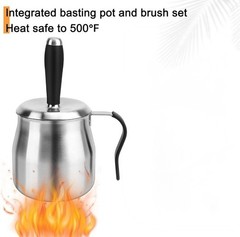 32oz Basting Pot with Basting Brush Set Stainless Steel ( Red Or Black Random )