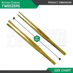 2 Pcs Gold Kitchen Tweezers 10″ Straight & Round Tip Set Chef Long Food Tongs