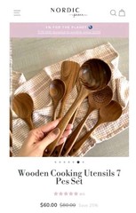 Non-Stick Wooden Kitchen Utensil Set 7 Natural Teak Tools for Cooking