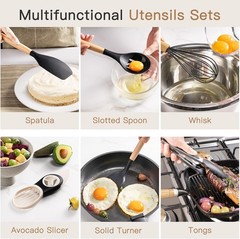 39 PCS Kitchen Utensils Set, Silicone Cooking Utensil Sets with Wooden Handle…