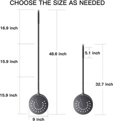 Turning Pizza Peel, 9 Inch Aluminum Perforated Peel with Detachable 33 or 48 Inc