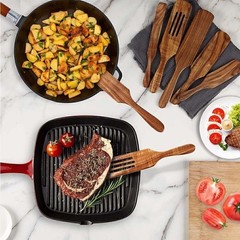 Spurtle Kitchen Cooking Utensil 5pc Set Teak Wood Non Stick Wooden Spatula Spoon