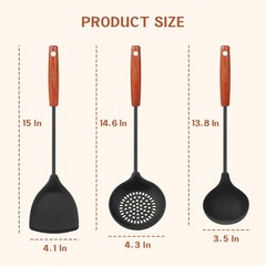 3Pcs Black Silicone Wok Tools Heat Resistant Non Stick Kitchen Utensils