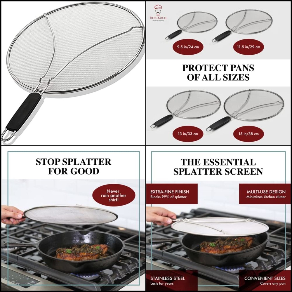 Splatter screen for frying pan – 13″ stainless steel grease splatter guard