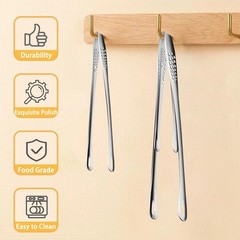 2×Stainless Steel Grill Tongs Kitchen Tweezers Cooking BBQ Steak Clamp Pastry US