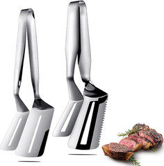 2 Pcs Kitchens Tong Cooking Steak Clamps 10 Inch and 12 Inch Stainless Steel Mul