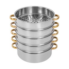 5-Tier 5L Cooking Pot Round Steamer Baskets Stainless Steel Lid Home Cookware