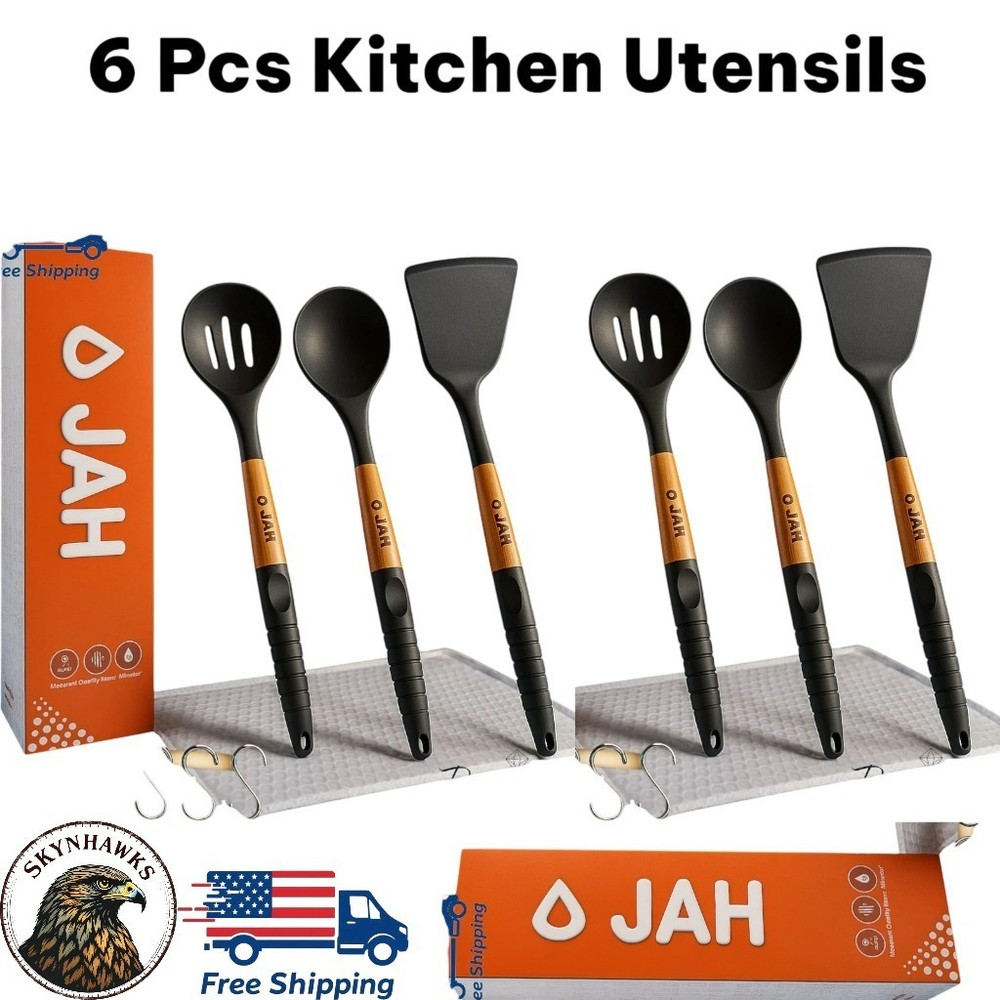 6 Pcs Non Stick Silicone Cooking Kitchen Utensils Dishwasher Safe BPA Free
