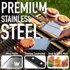 3 Mirror Polished Stainless Steel Griddle Spatula Set With Beveled Edges Grill