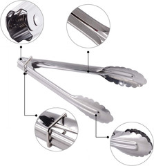 HINMAY 7-Inch Small Stainless Steel Serving Tongs, Set of 3 (Silver) | 7-Inch Mi
