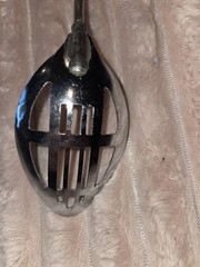 Vintage Slotted Serving Spoon Red Wood Androck United States Of America Stamped