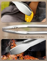 25″ Extra Long BBQ Tongs with Wooden Handle, Heavy Duty Stainless Steel Metal